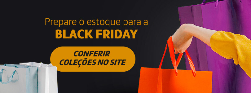 Banner com bolsas chamando para abastecer o estoque para a Black Friday